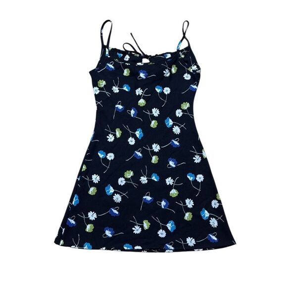 90s Y2K Vintage Black Floral Mini Dress Peek A Boo Scoop Neck M Collection Small - Picture 5 of 6